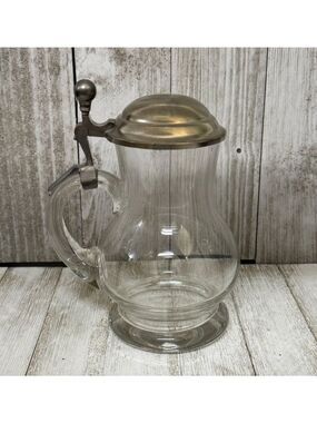 Vintage Glass Beer Stein with Hinged Pewter Lid